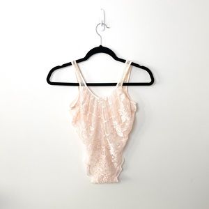Vintage La Vie En Rose Pale Pink Floral Lace Lingerie Bodysuit Size Medium
